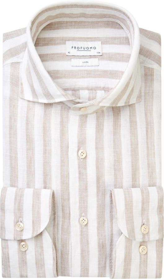 Profuomo Linnen X-Cutaway Shirt Beige Wit Multicolor Heren - Foto 2