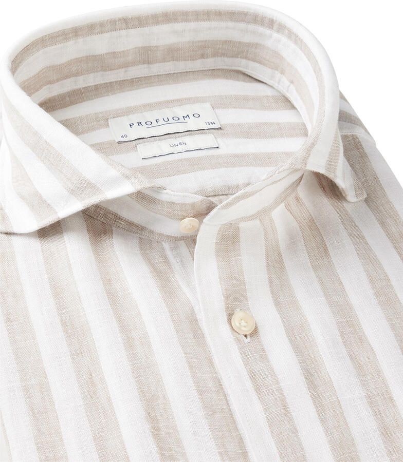 Profuomo Linnen X-Cutaway Shirt Beige Wit Multicolor Heren