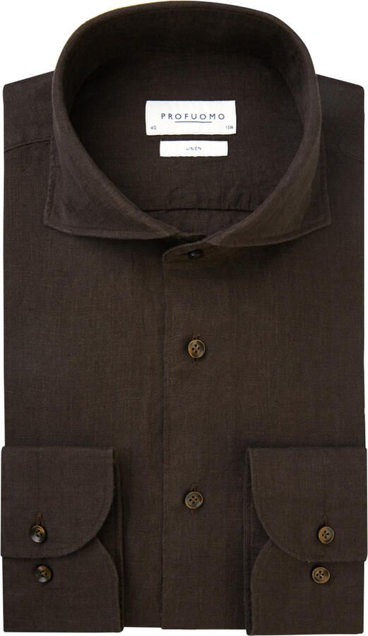 PROFUOMO Heren Overhemden Shirt X-cutaway Sc Linnen Bruin - Foto 2