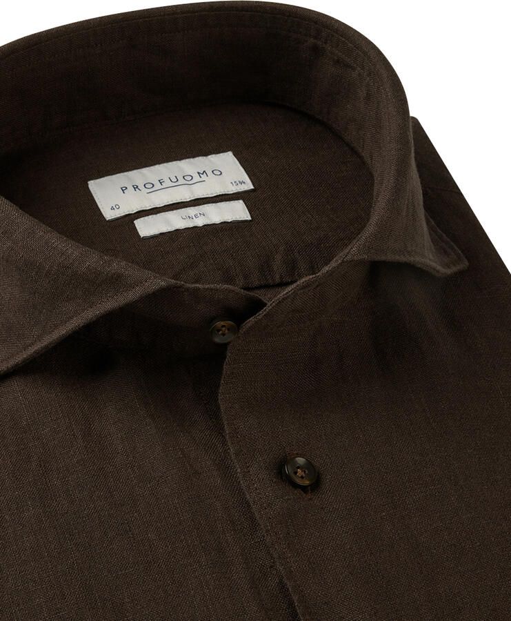 PROFUOMO Heren Overhemden Shirt X-cutaway Sc Linnen Bruin