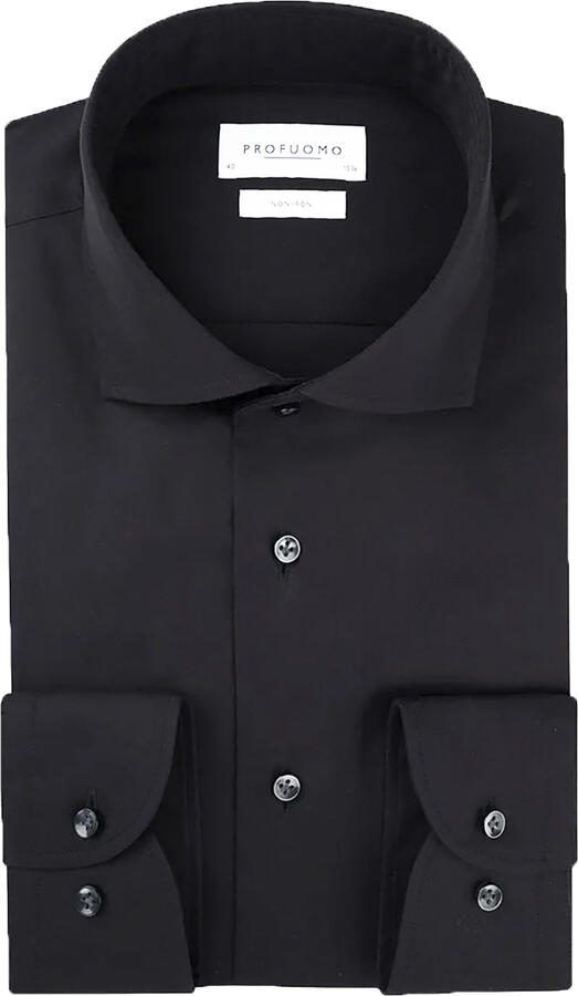 PROFUOMO Heren Overhemden Fine Twill Slim Fit Non Iron Zwart - Foto 9