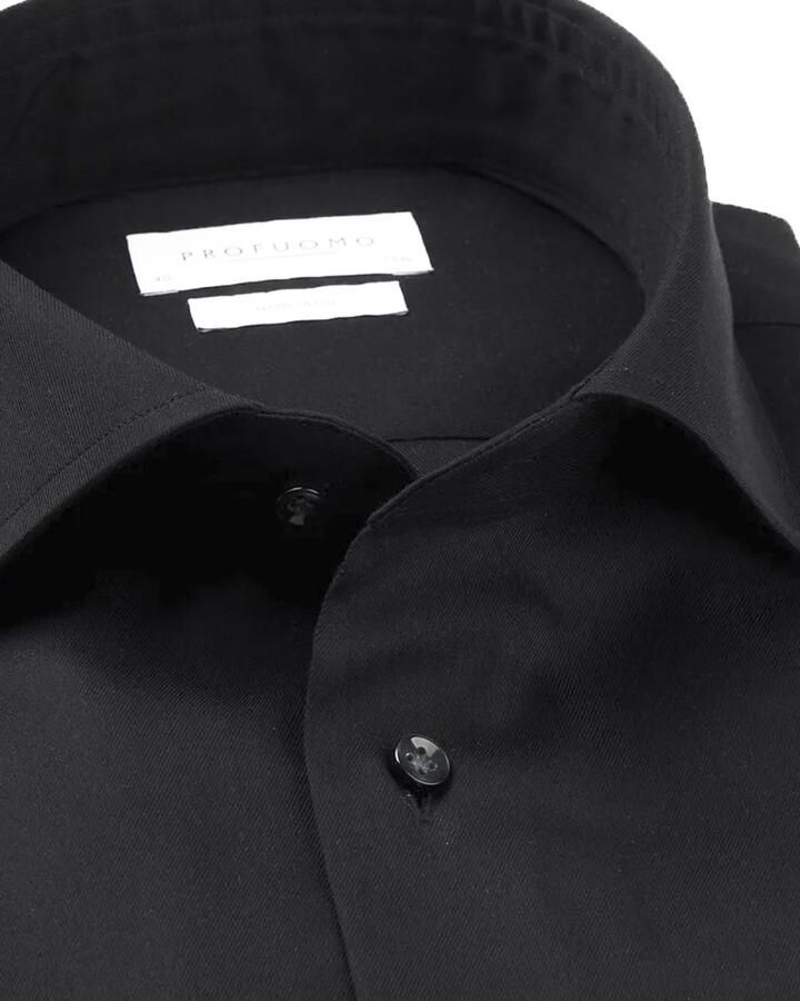 PROFUOMO Heren Overhemden Fine Twill Slim Fit Non Iron Zwart - Foto 8