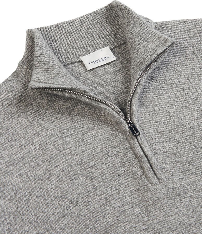 Profuomo Sweater Half Zip Pullover Lamswol Melange Grijs