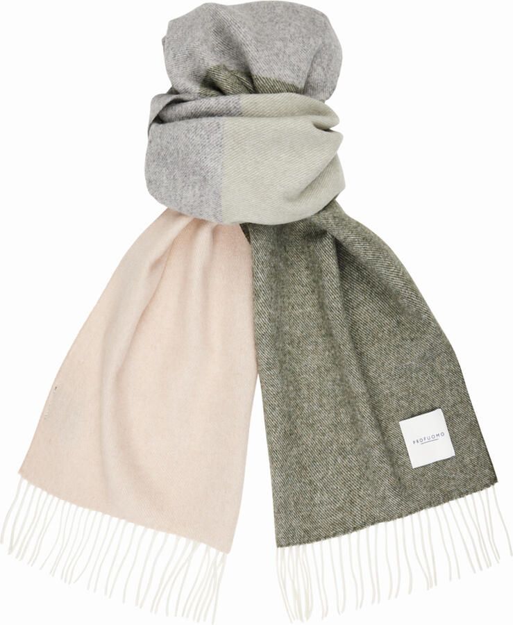 Profuomo Sjaal Lamswol Groen Beige - Foto 2