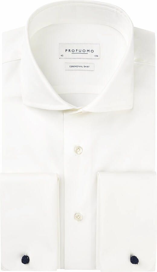 Profuomo Sky Blu overhemd ecru dubbel manchet slim fit - Foto 7