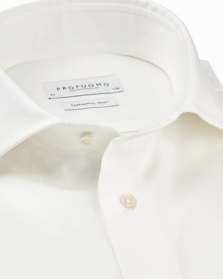 Profuomo Sky Blu overhemd ecru dubbel manchet slim fit