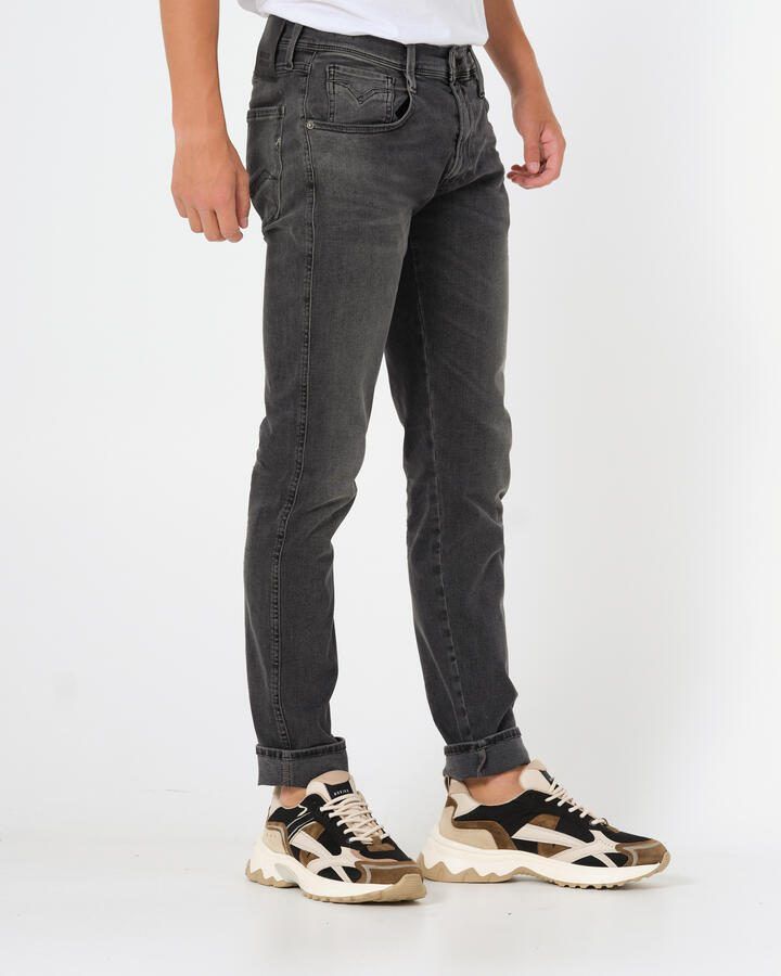 Replay Slim-Fit Jeans met Donkere Wassing en Op Maat Gemaakt Geborduurd Label Gray Heren - Foto 4