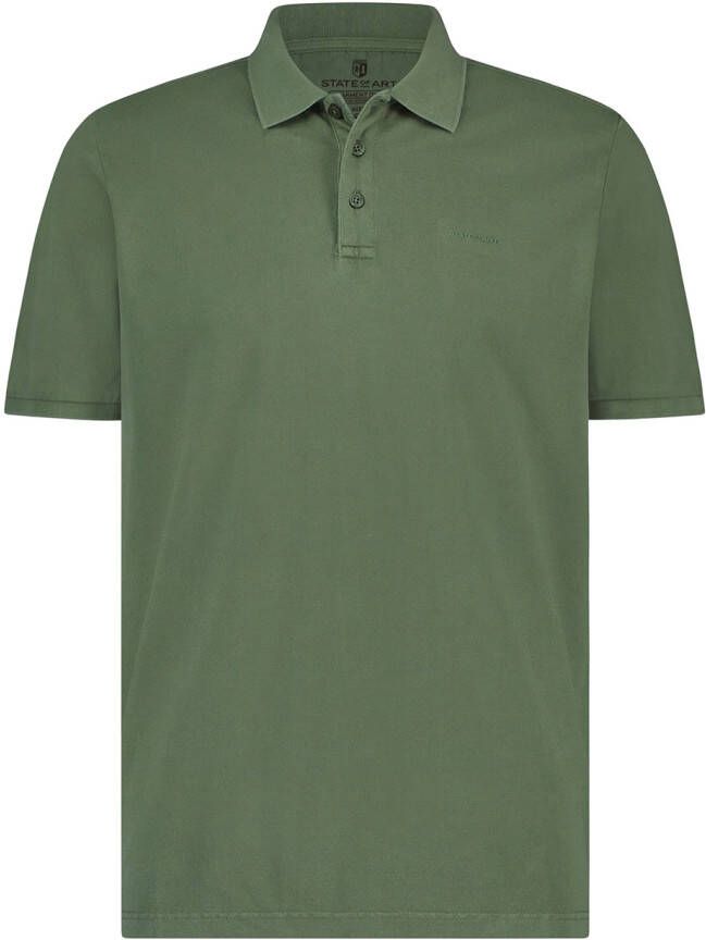 State of Art Poloshirt wijde fit groen effen katoen