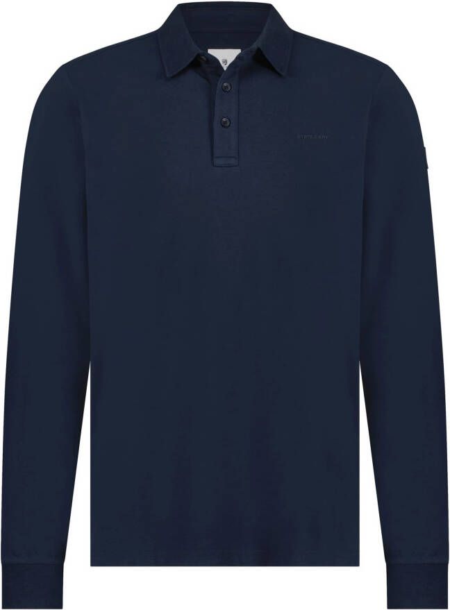 State of Art Pique Longsleeve Polo Logo Donkerblauw