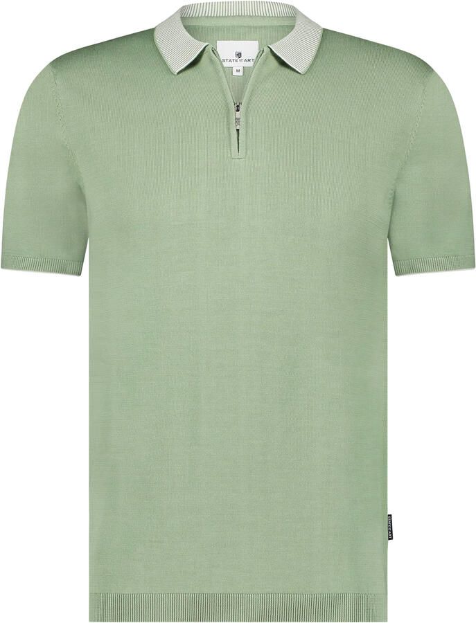 State of Art Knitted Poloshirt Half Zip Groen