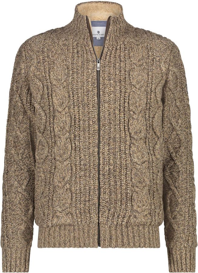 State of Art gemêleerd grofgebreid kabelvest met wol beige