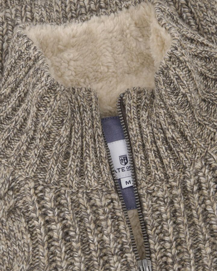State of Art gemêleerd grofgebreid kabelvest met wol beige - Foto 3