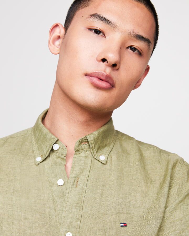 TOMMY HILFIGER Heren Overhemden Pigment Dyed Linen Rf Shirt S s Olijf - Foto 4