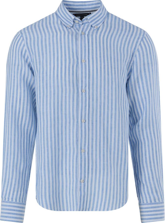 Tommy Hilfiger Smart Casual Verticale Streep Linnen Overhemd Blue Heren