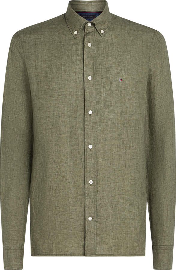 Tommy Hilfiger Overhemd Lange Mouw MW0MW34602 LINEN PIGMENT DYED-PLI BATTLE GREEN