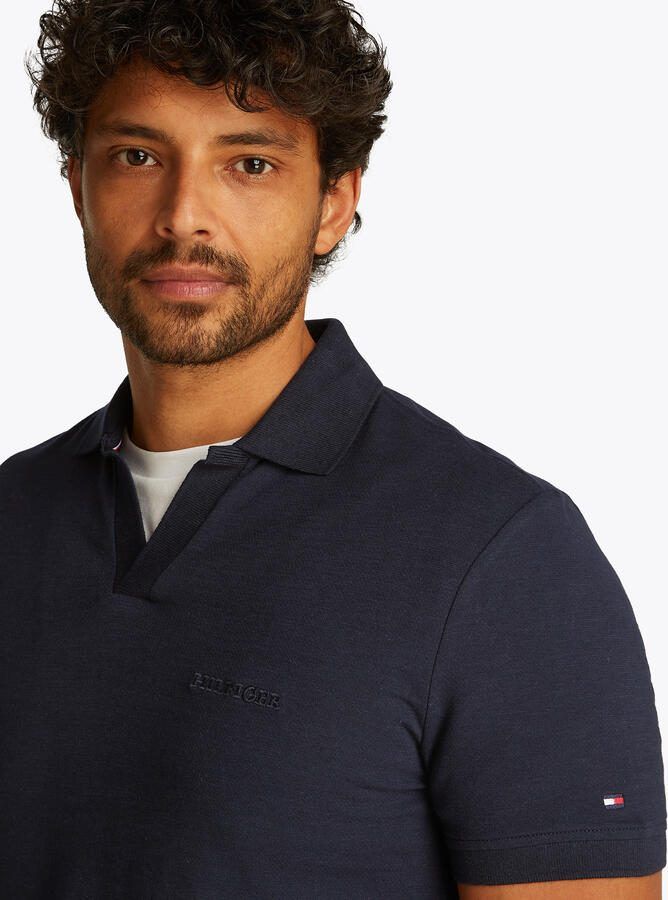 Tommy Hilfiger linnen regular polo donkerblauw - Foto 2