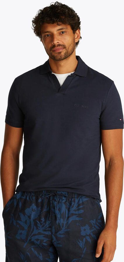 Tommy Hilfiger linnen regular polo donkerblauw - Foto 5