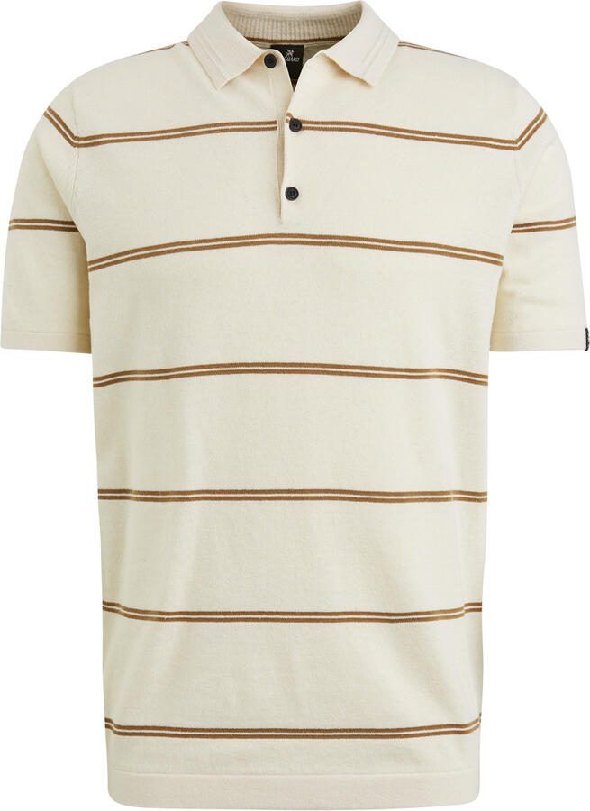 Vanguard gestreepte gebreide regular fit polo ecru