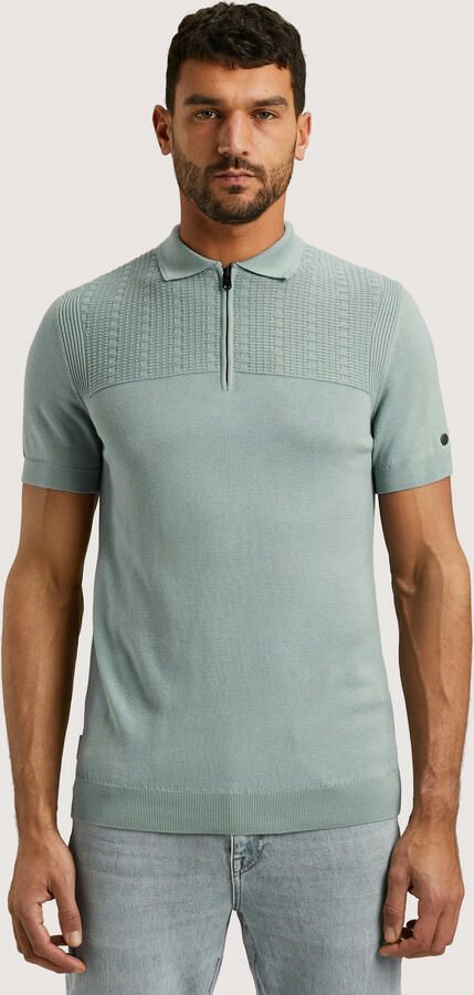 Cast Iron regular polo met ingebreid patroon grijsgroen - Foto 3