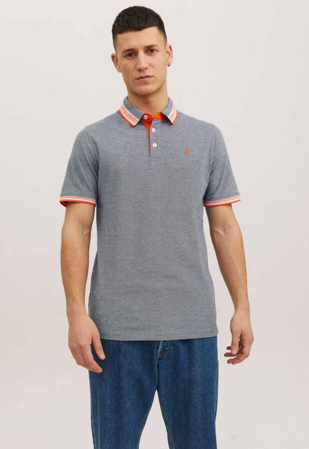 JACK & JONES ESSENTIALS gemeleerde slim fit polo JJEPAULOS van katoen navy blazer oranje - Foto 4