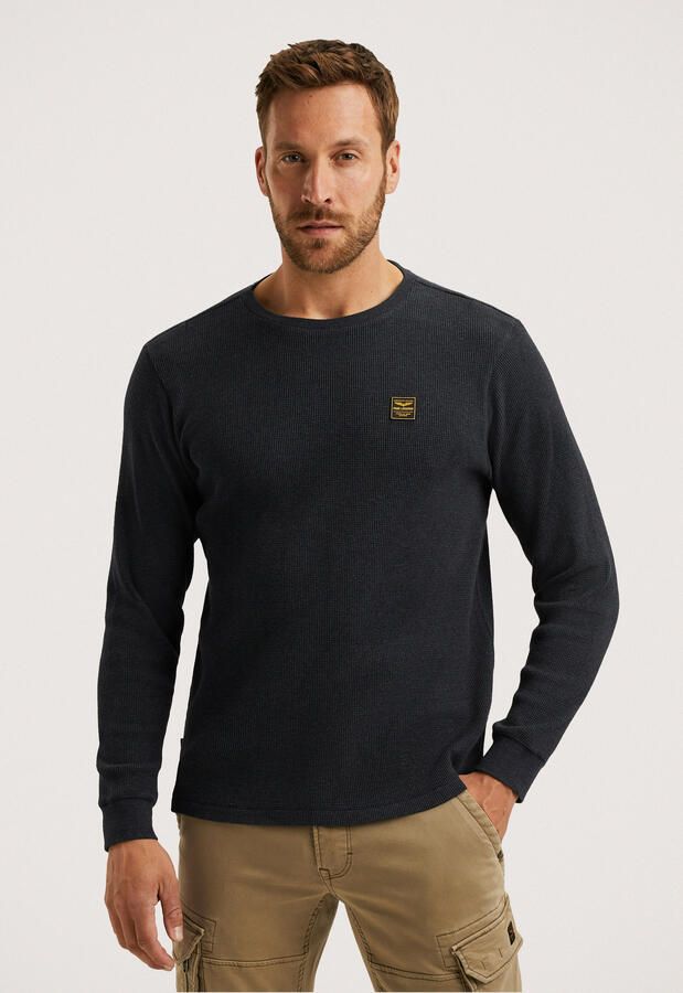 PME Legend longsleeve met textuur donkerblauw - Foto 3