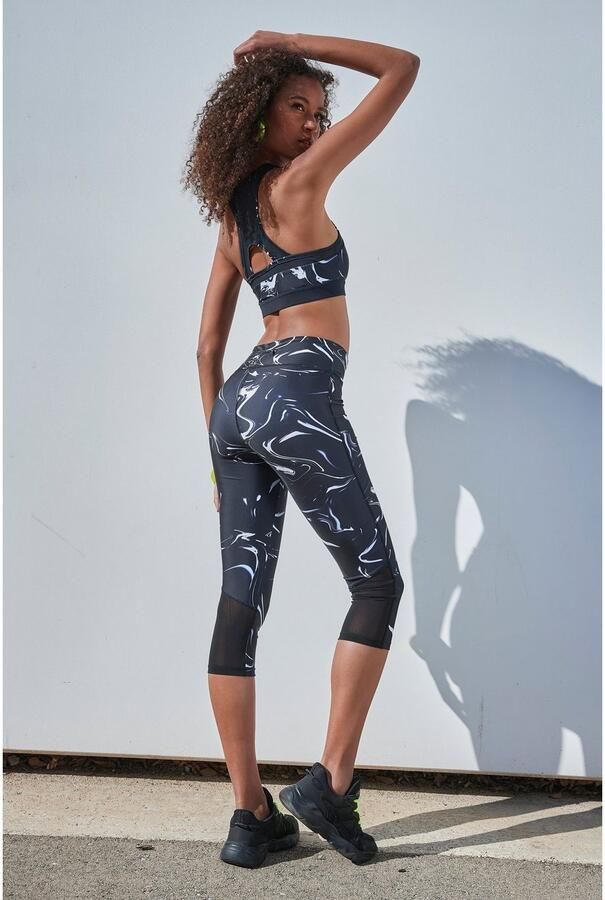 Active by Lascana Caprilegging Black Marble Sportbroek met brede band - Foto 4