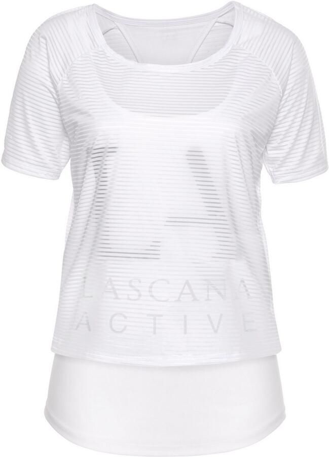 Active by Lascana Functioneel shirt Digital Mauve 2-in-1 t-shirt in laagjesdesign