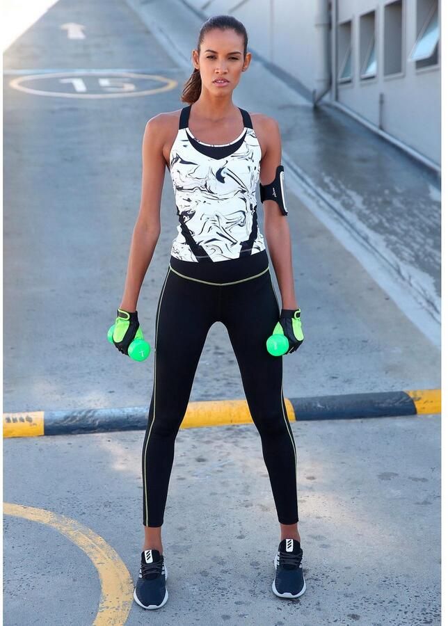 Active by Lascana Functioneel shirt Marble met gekruiste bandjes en mesh-inzetstukken