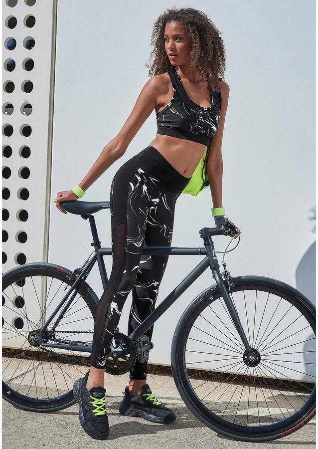 Active by Lascana Legging Black Marble Sportbroek met mesh