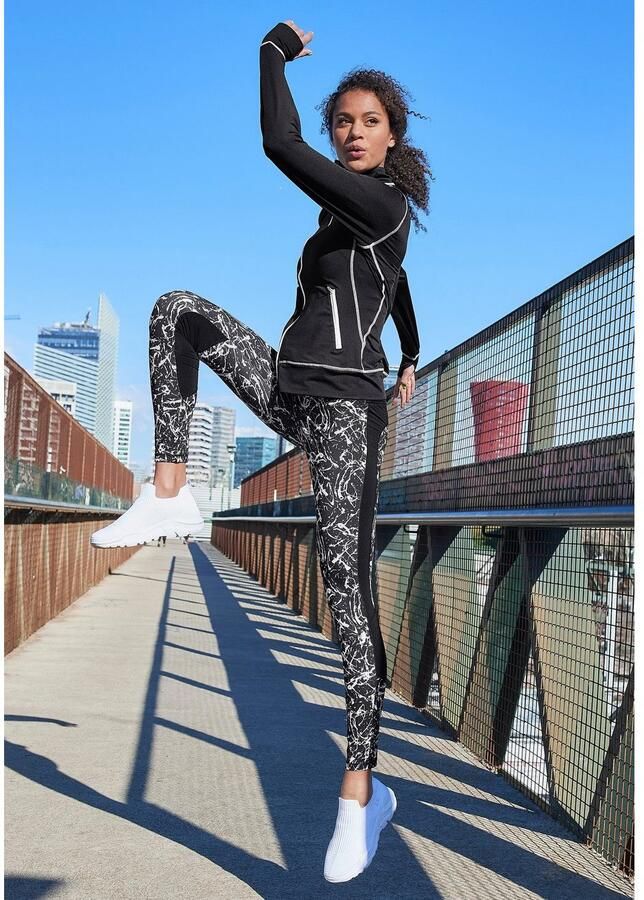 Active by Lascana Trainingsjack Black Marble Trainingsjack met contraststiksels en opstaande kraag