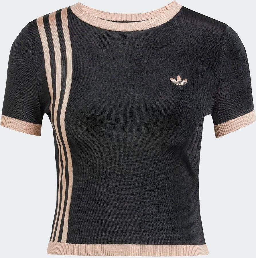Adidas Geribbelde Crew Neck T-shirt Black Dames
