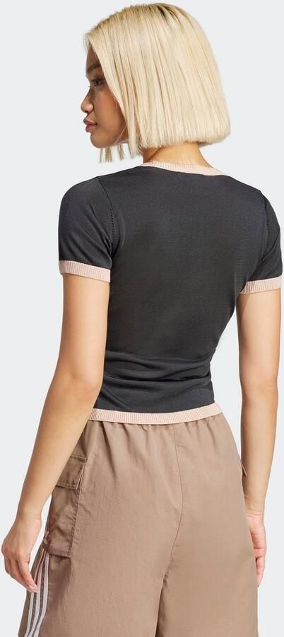 Adidas Geribbelde Crew Neck T-shirt Black Dames - Foto 5