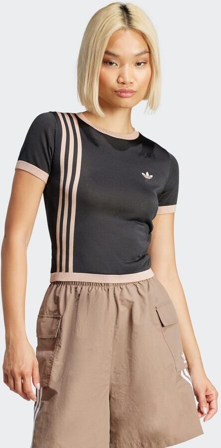 Adidas Geribbelde Crew Neck T-shirt Black Dames - Foto 4