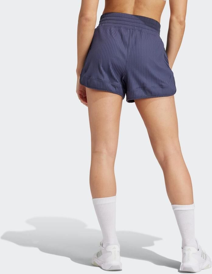 Adidas Pacer All Gym Seasonal Rib High-Rise Tonal 3-Stripes Short Blauw- Dames Blauw - Foto 7