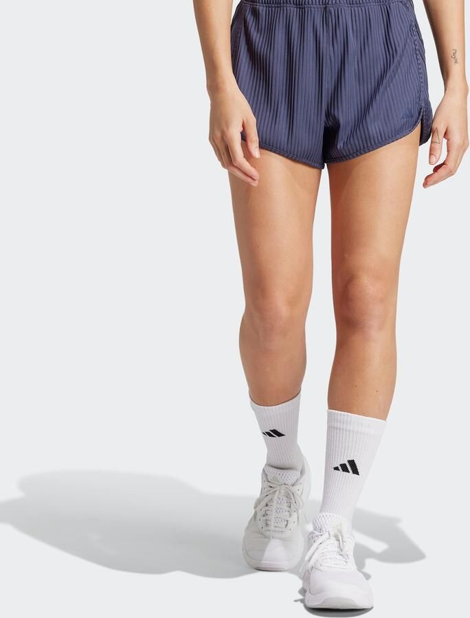 Adidas Pacer All Gym Seasonal Rib High-Rise Tonal 3-Stripes Short Blauw- Dames Blauw - Foto 4