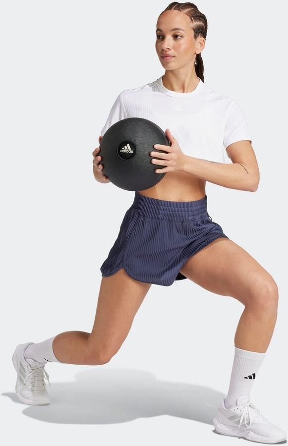 Adidas Pacer All Gym Seasonal Rib High-Rise Tonal 3-Stripes Short Blauw- Dames Blauw - Foto 6