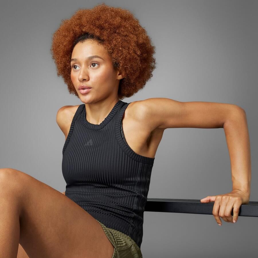 Adidas All Gym Seasonal Rib Tight Fit Tonal 3-Stripes Tanktop