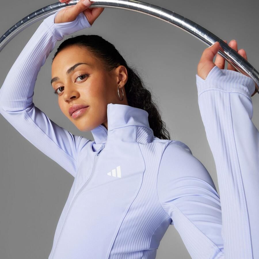 Adidas Hyperglam Rib Full Zip Top Paars- Dames Paars - Foto 3