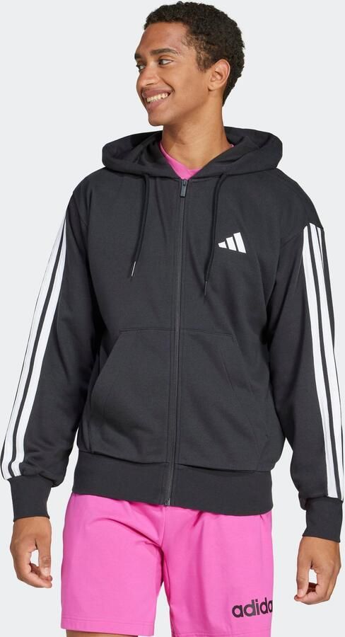 Adidas Essentials 3-Stripes French Terry Ritshoodie Zwart- Heren Zwart - Foto 5