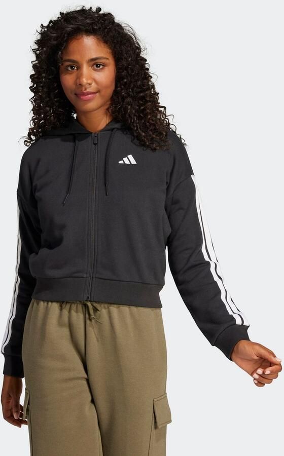Adidas Essentials 3-Stripes French Terry Ritshoodie Zwart- Dames Zwart - Foto 4