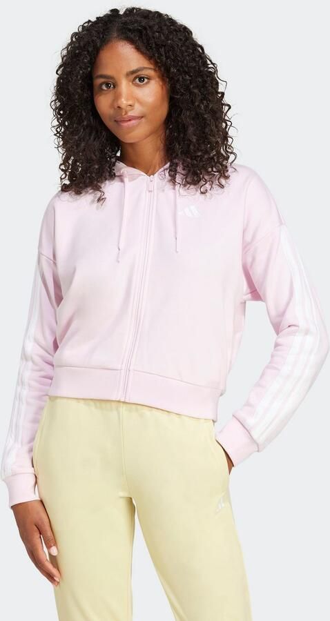Adidas Essentials 3-Stripes French Terry Ritshoodie Roze- Dames Roze - Foto 7