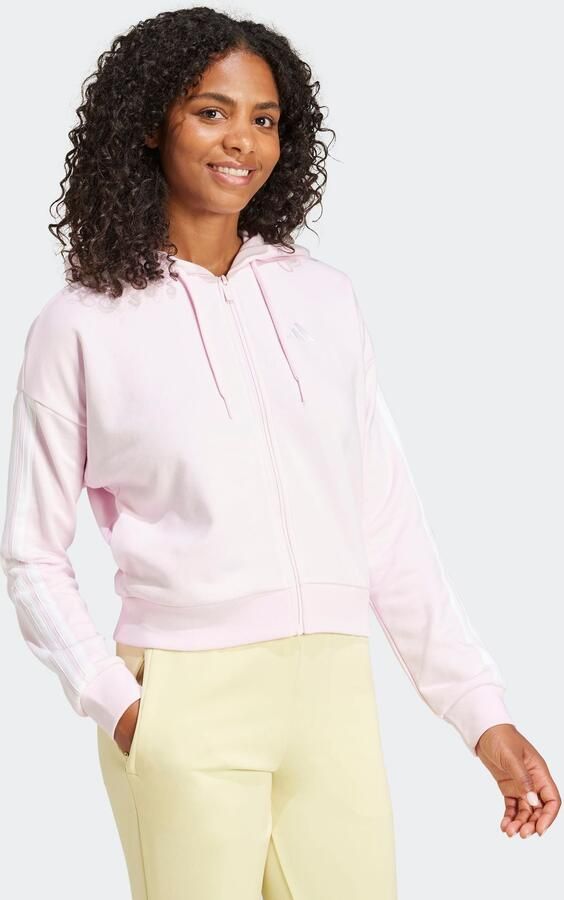 Adidas Essentials 3-Stripes French Terry Ritshoodie Roze- Dames Roze - Foto 6