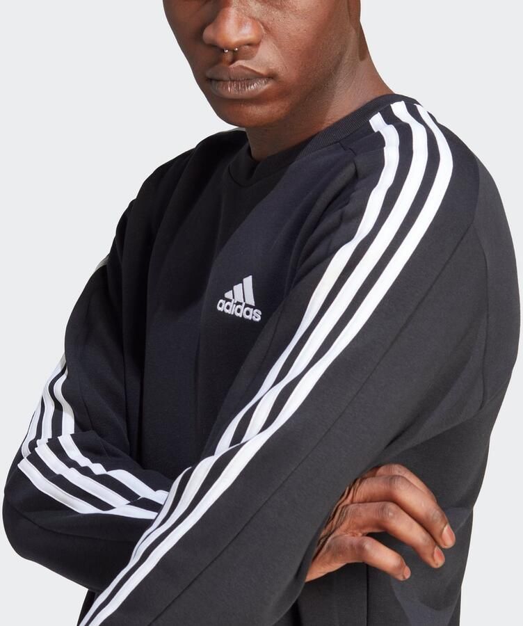 Adidas 3-Stripes Fleece Sweatshirt Sporty Style Black Heren
