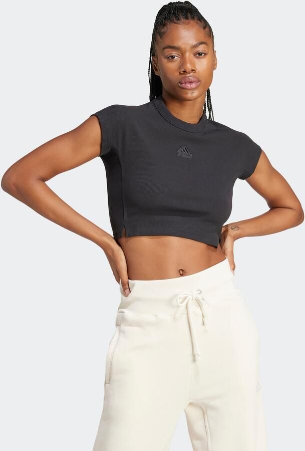 Adidas Lounge Ribbed Crop T-shirt Zwart- Dames Zwart - Foto 7