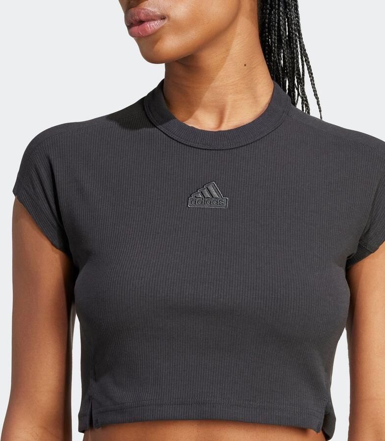 Adidas Lounge Ribbed Crop T-shirt Zwart- Dames Zwart - Foto 2