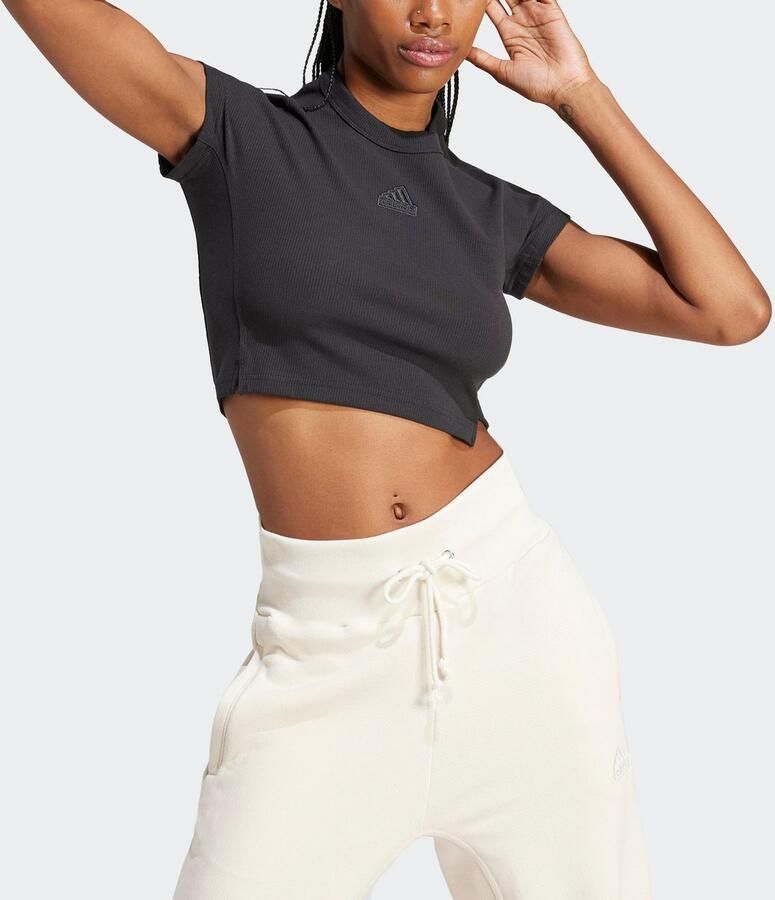 Adidas Lounge Ribbed Crop T-shirt Zwart- Dames Zwart - Foto 4