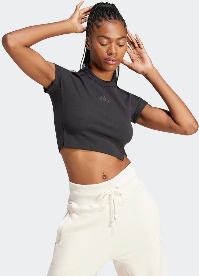 Adidas Lounge Ribbed Crop T-shirt Zwart- Dames Zwart - Foto 5