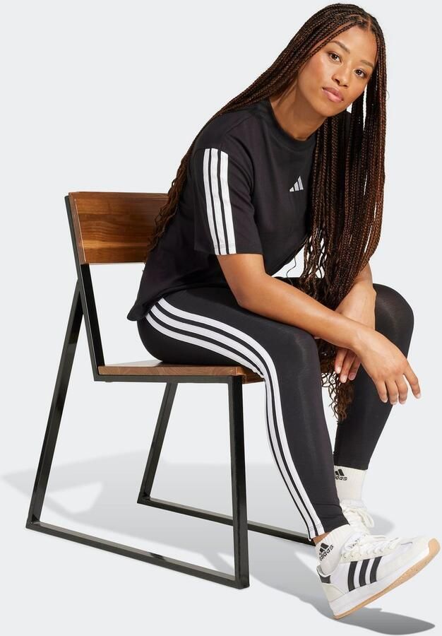 Adidas Essentials 3-Stripes Katoenen Legging Zwart- Dames Zwart - Foto 4