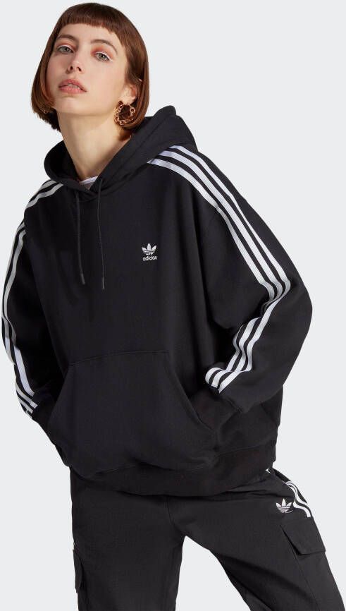 Adidas Originals Zwarte hoodie met 3 strepen Oversized pasvorm Black Dames