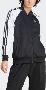 Adidas Originals Zwarte zip-sweatshirt met contrasterende mouwen Zwart Dames